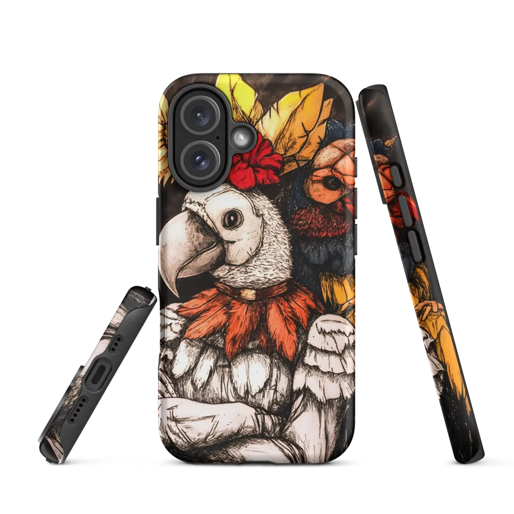 The Surreal Guardian: A Dance of Feathers and Flowers | Phone Case