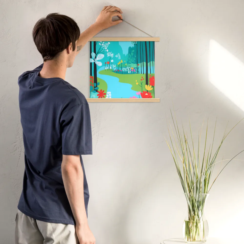 Whispers of Spring: A Colorful Retreat | Poster With Oak Wood Hanger | 14″×14″