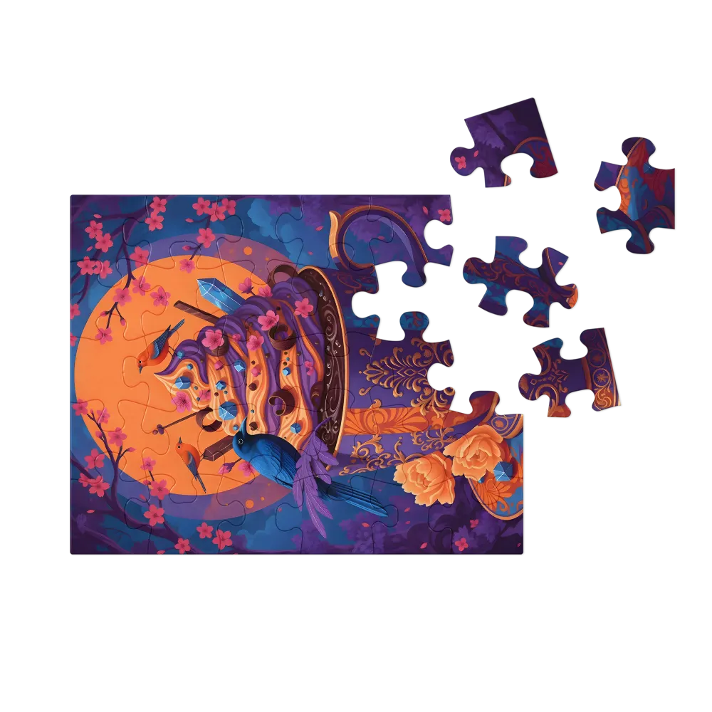 Moonlit Blossom Teacup 
 Jigsaw Puzzle in Tin Box