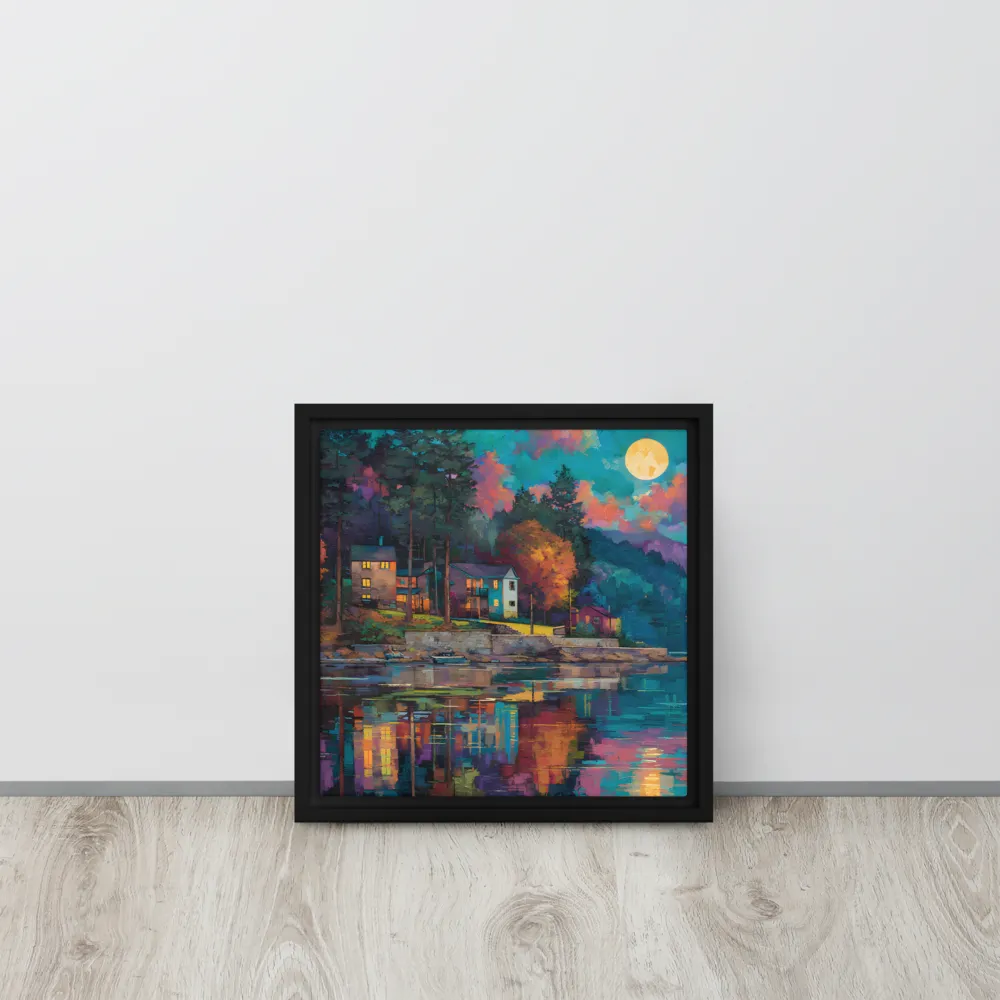 Moonlit Lakeside 
 Canvas with Black Frame | 12″x 12″