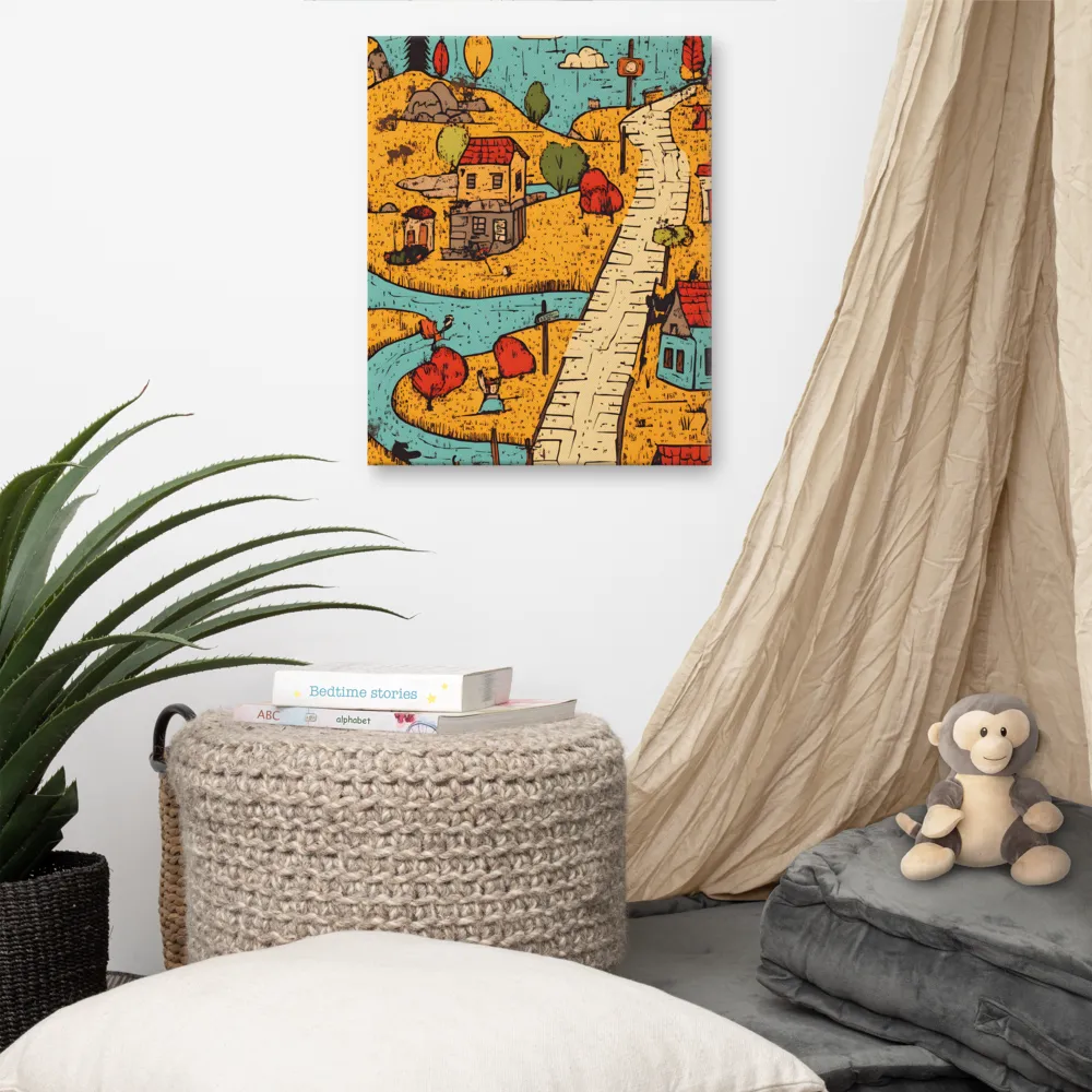 Whimsical Village Landscape | Canvas | 16″×20″