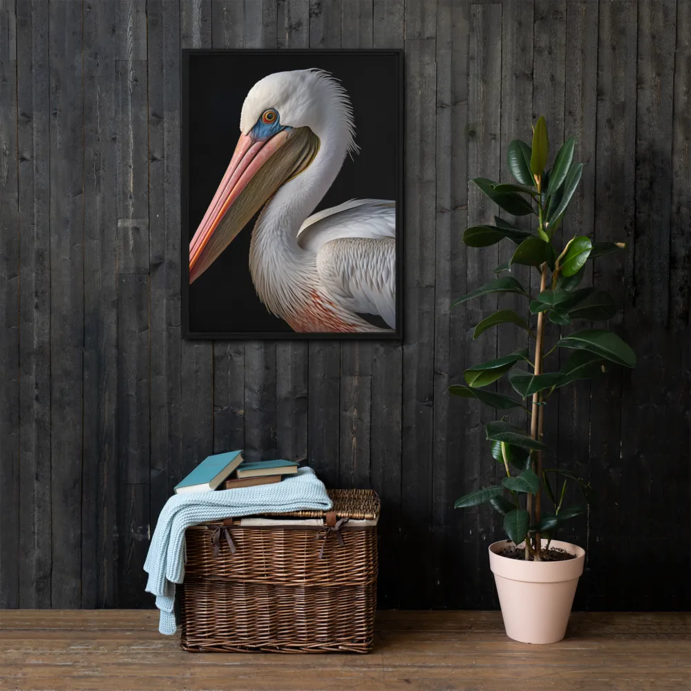 Elegance in White: The Pelican | Canvas with Black Frame | 24″×32″