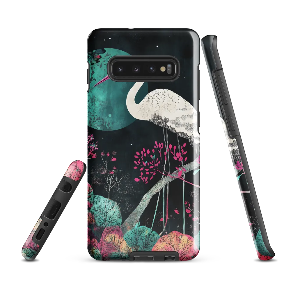 Ethereal Presence: Heron in a Floral Dreamscape | Phone Case |  S10 Plus | Tough Case | Glossy