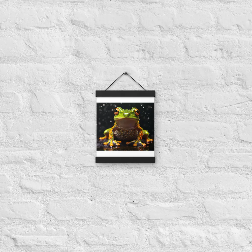 Emerald Elegance: The Frog in Focus | Poster With Black Wood Hanger | 8″×10″