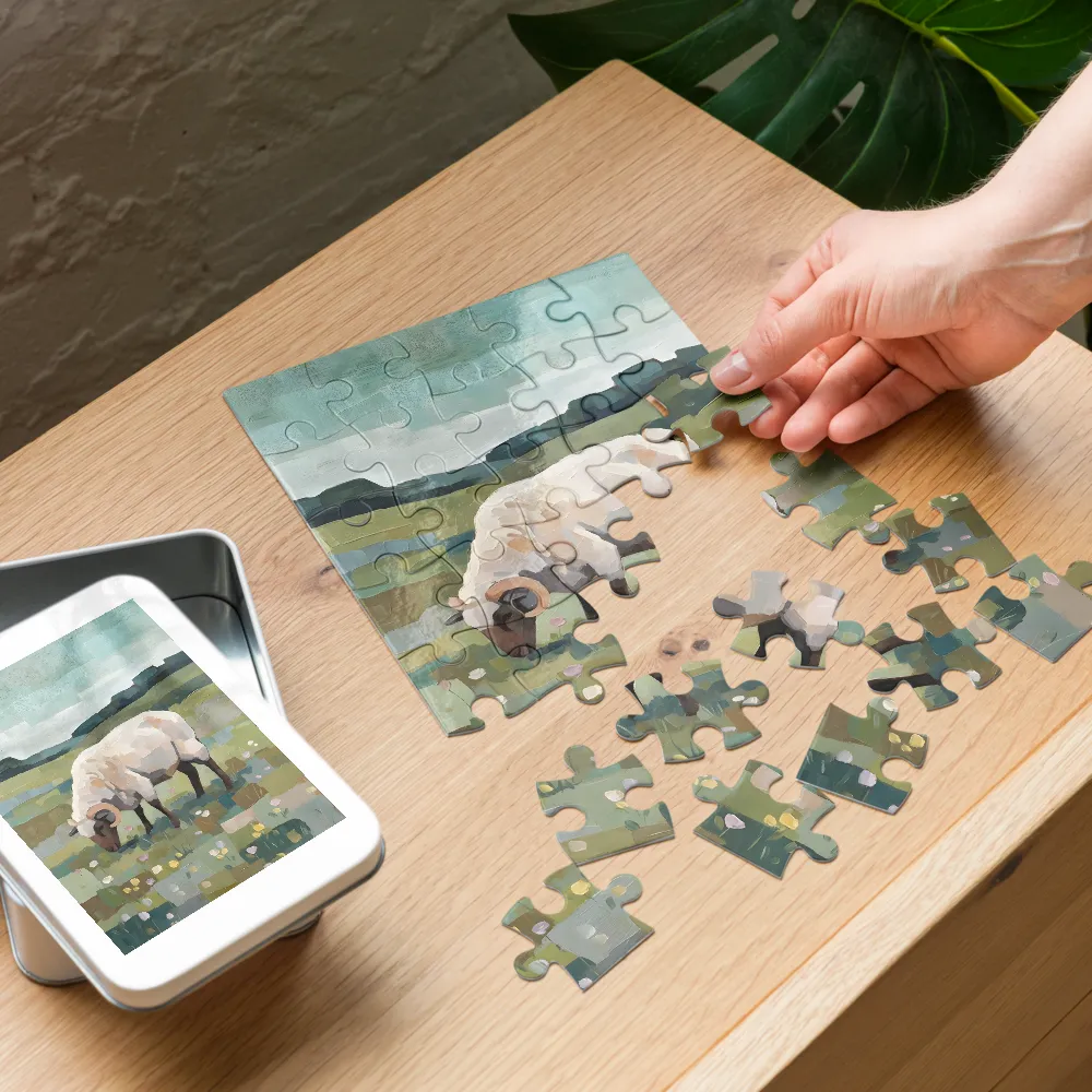 Grazing Sheep 
 Jigsaw Puzzle in Tin Box