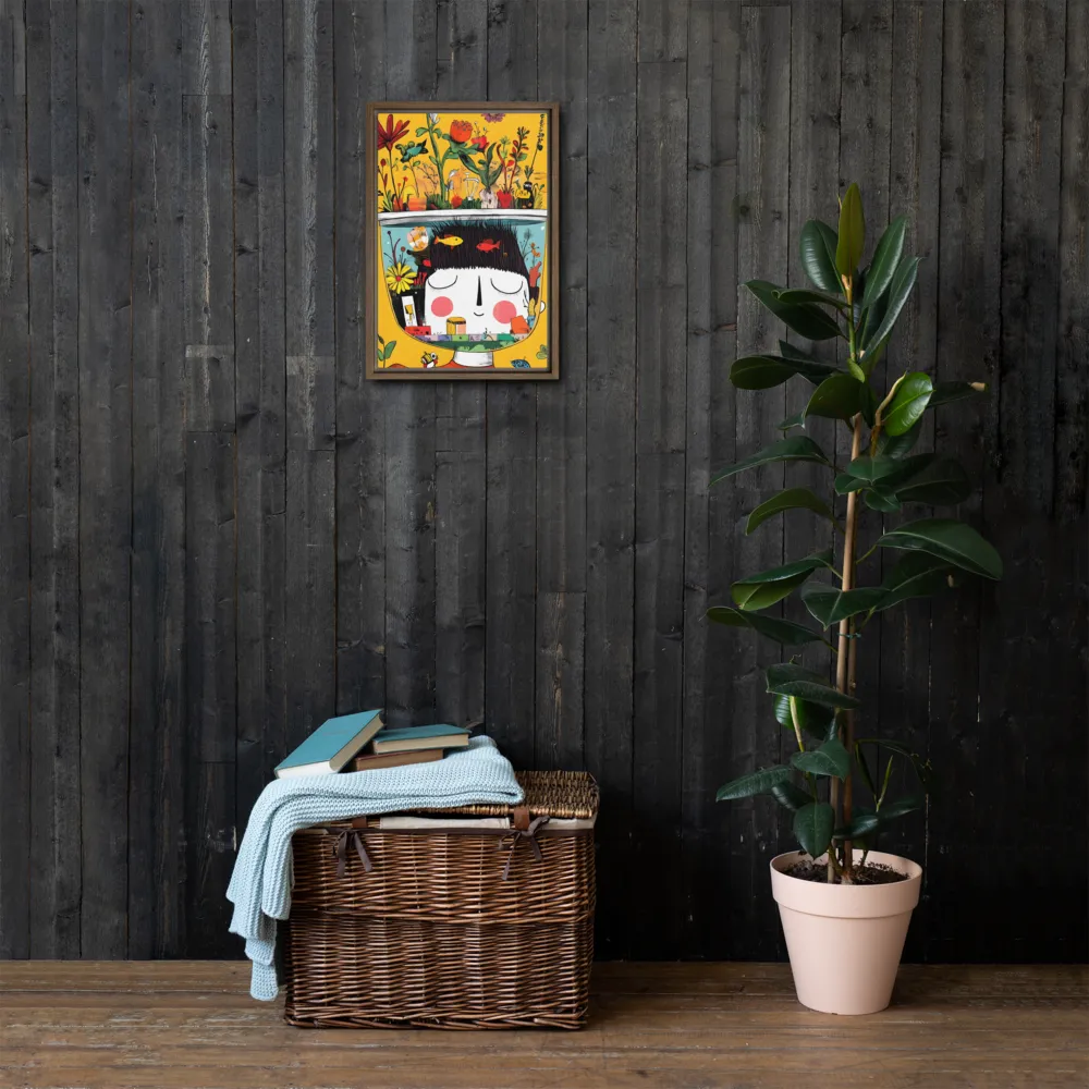 Whimsical Garden Head | Canvas with Brown Frame | 12″×18″