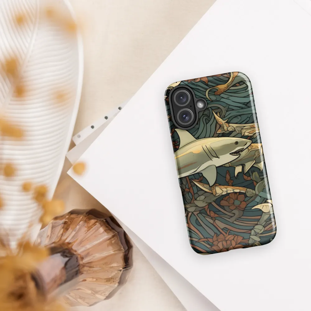 Dynamic Harmony of Sharks and Flora | Phone Case |  16 Plus | Tough Case | Glossy