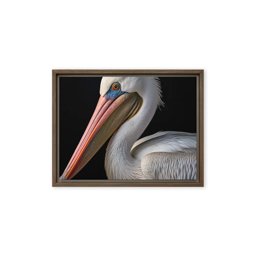 Elegance in White: The Pelican | Canvas with Brown Frame | 12″×16″