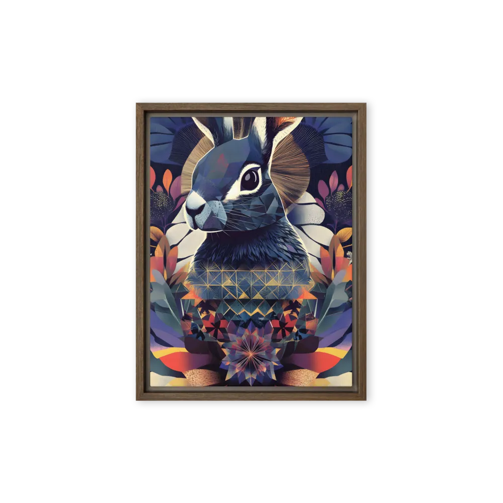 Ethereal Bunny: A Geometric Wonderland | Canvas with Brown Frame | 9″×12″