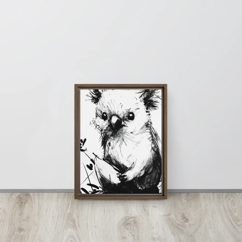 Whimsical Koala in Ink | Canvas with Brown Frame | 11″×14″