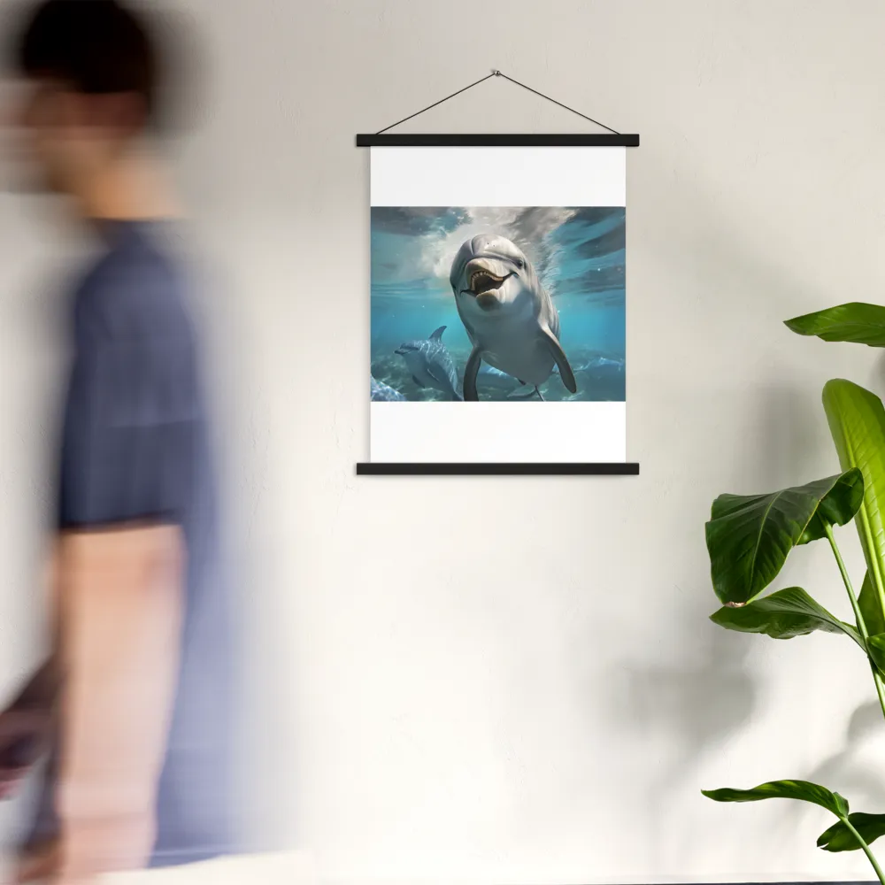 Beneath the Waves: A Dolphin's Dance | Poster With Black Wood Hanger | 18″×24″