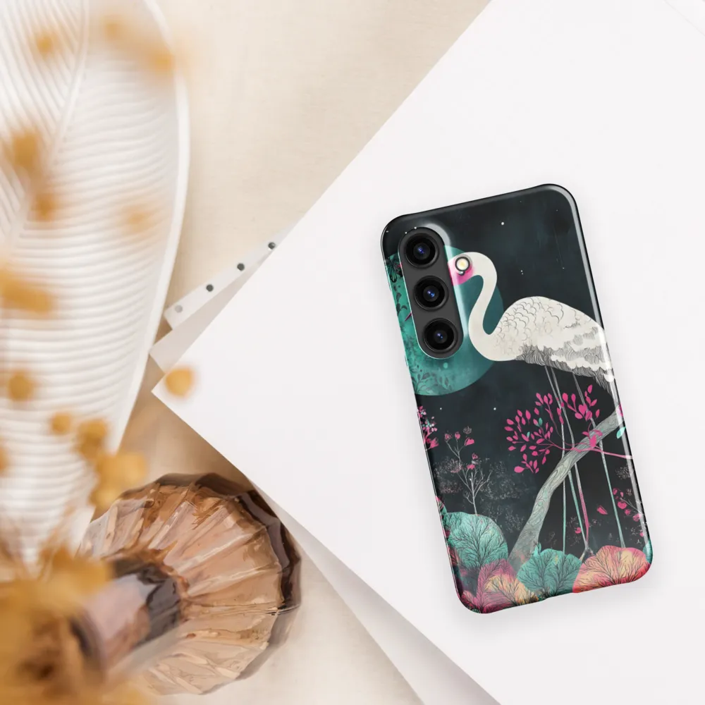 Ethereal Presence: Heron in a Floral Dreamscape | Phone Case |  S24 | Snap Case | Glossy