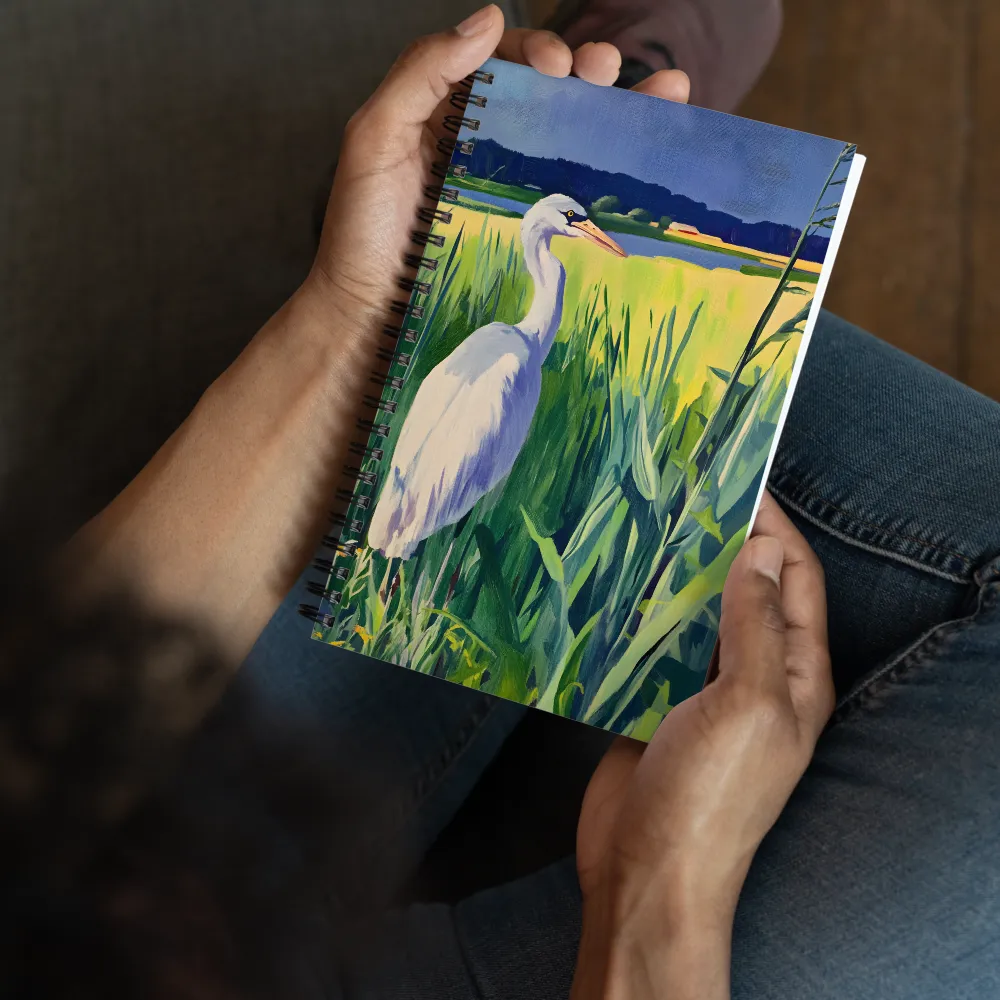 Graceful Presence: The Heron in the Meadow | Spiral Notebook