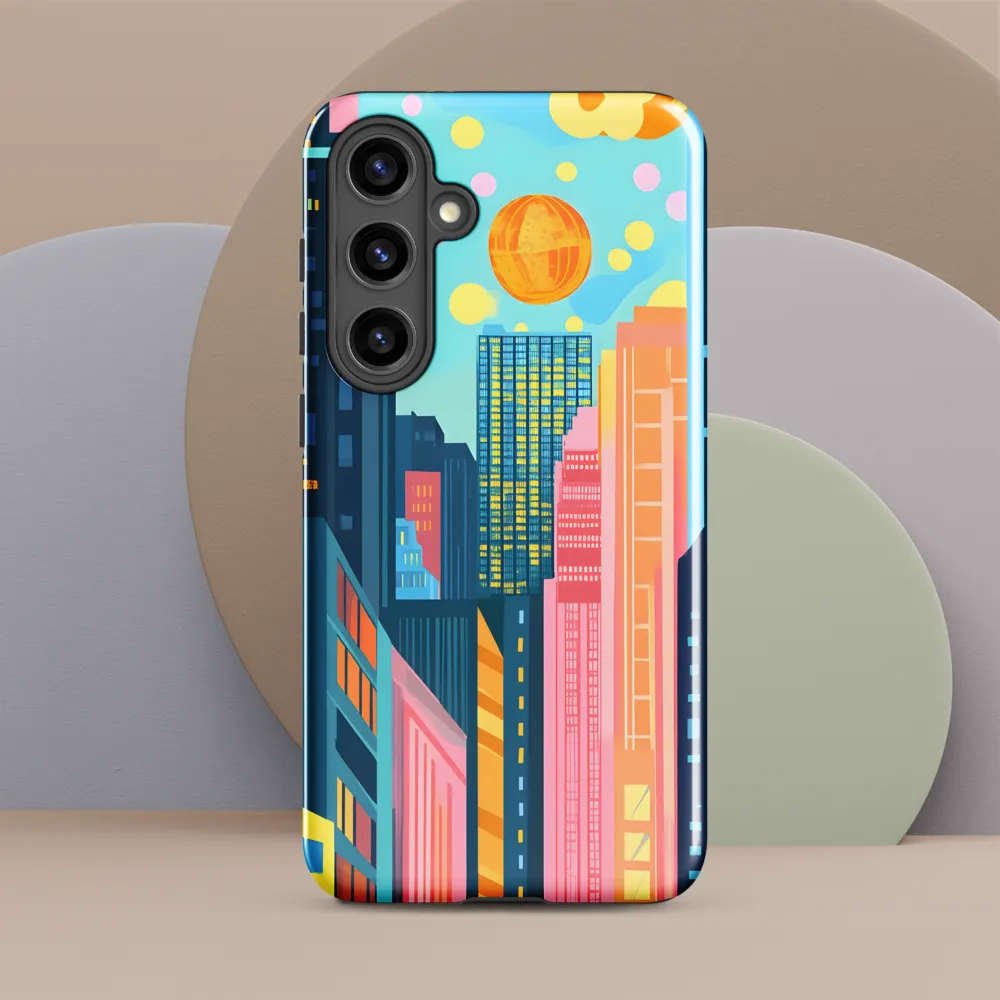 Cyan Skyline with Golden Orb