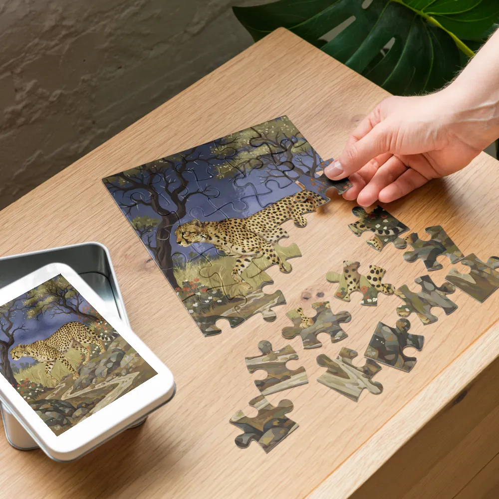 Cheetah by the Stream 
 Jigsaw Puzzle in Tin Box