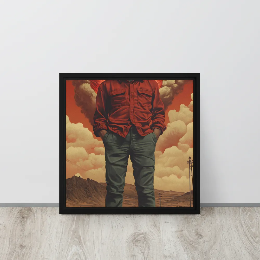 Defiant Spirit in a Surreal Landscape | Canvas with Black Frame | 16″×16″