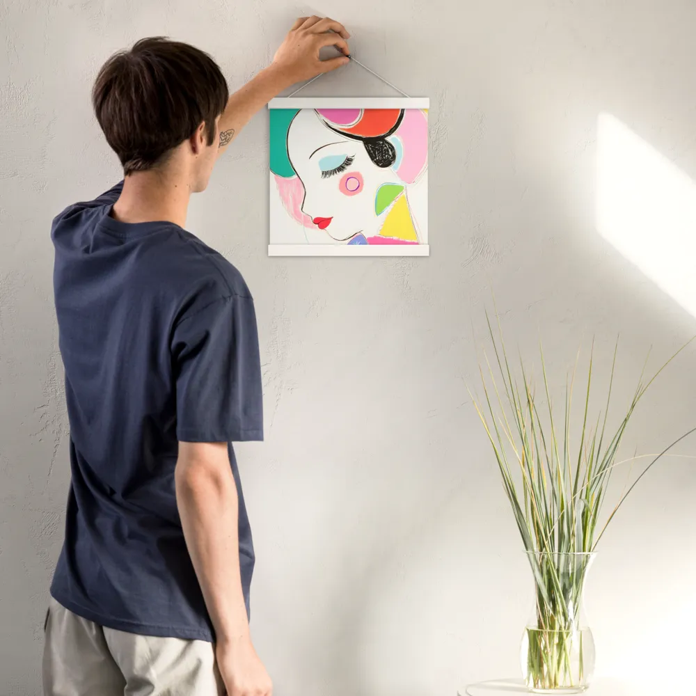 Whimsical Portrait in Colorful Abstraction | Poster With White Wood Hanger | 12″×12″