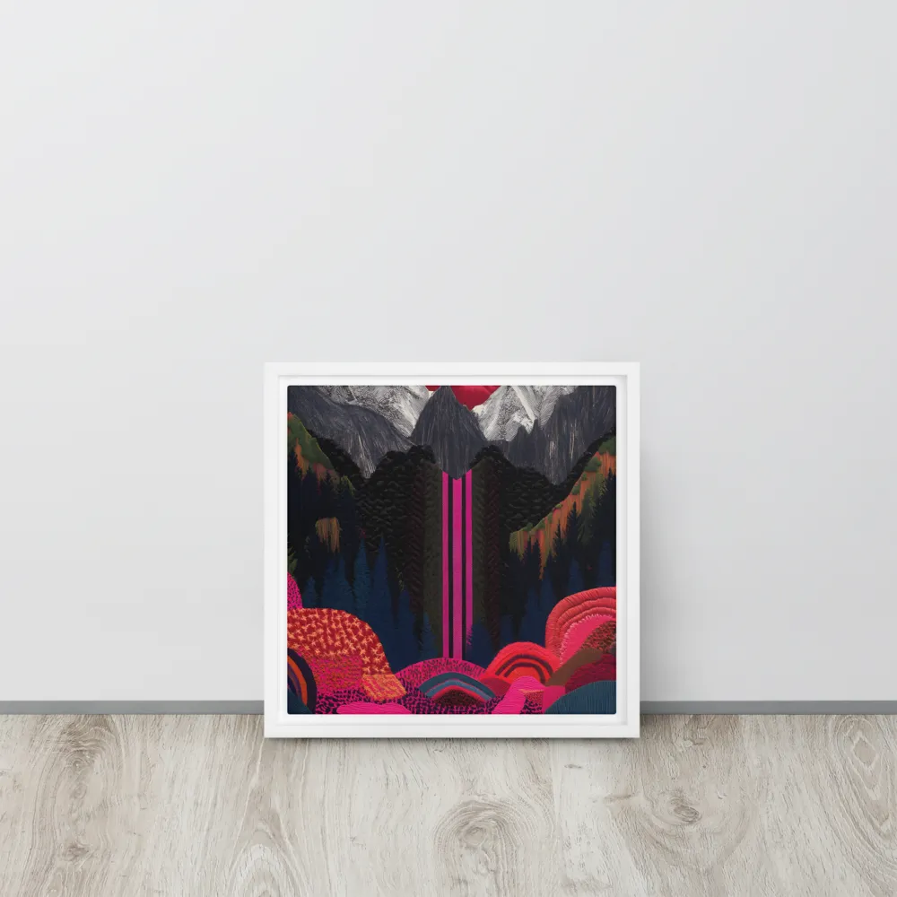 Ethereal Cascade: A Surreal Landscape | Canvas with White Frame | 12″×12″