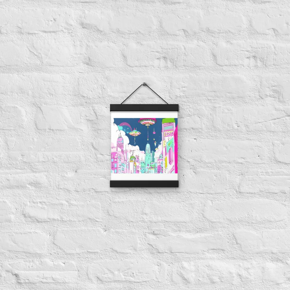 Futuristic Cityscape with Floating Structures | Poster With Black Wood Hanger | 8″×10″