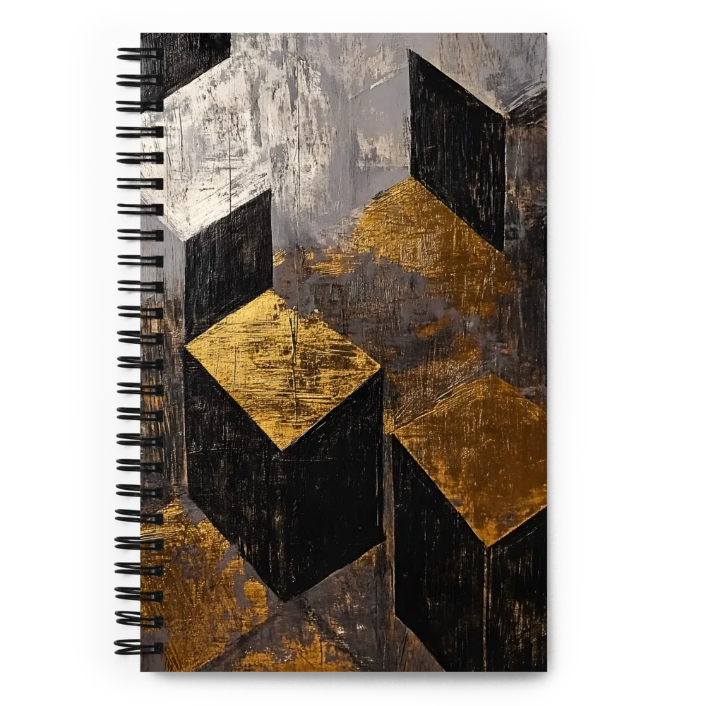 Geometric Harmony in Gold and Black | Spiral Notebook