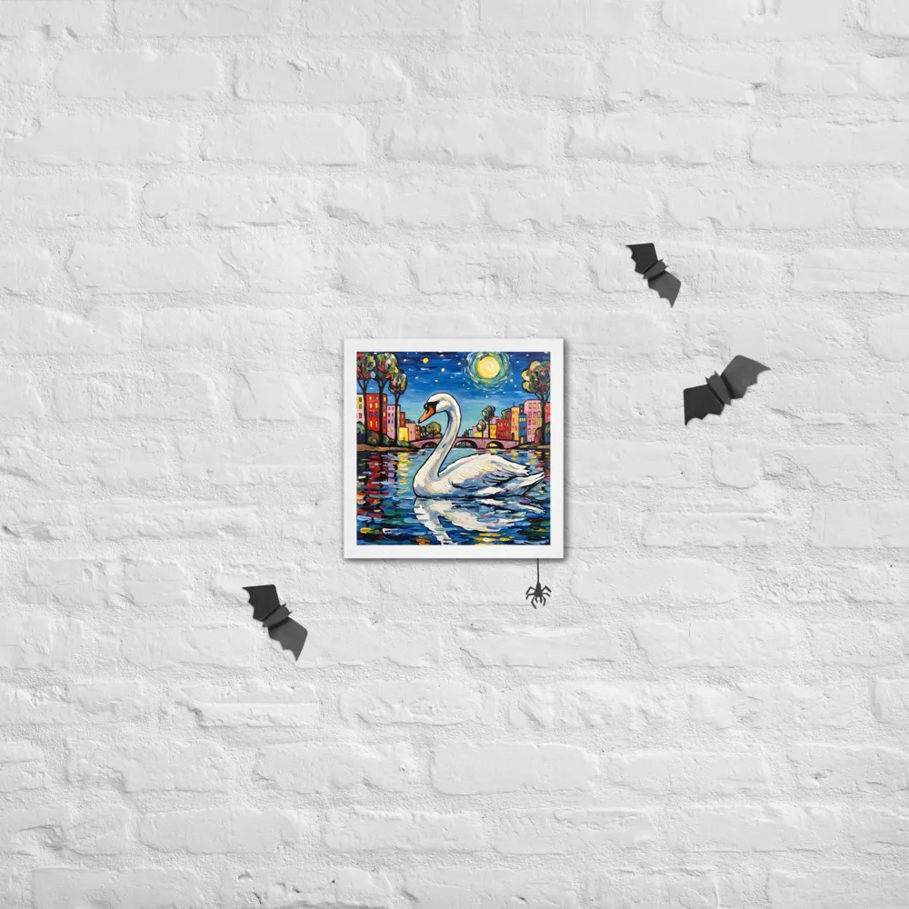 Moonlit Swan 
 Poster with White Frame | 12″x 12″