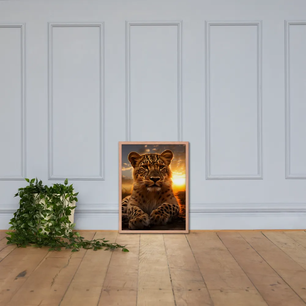 Regal Presence: The Leopard at Sunset | Poster with Red oak Frame | 18″×24″