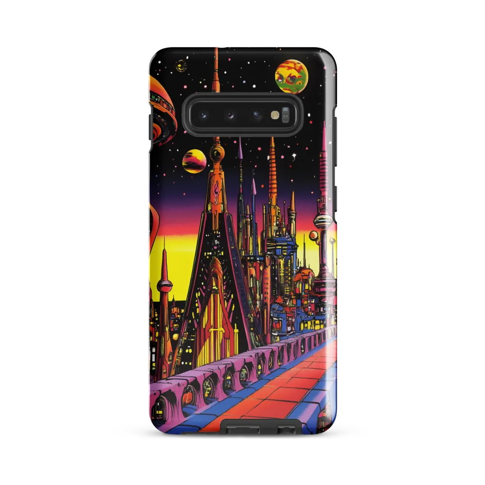 Futuristic Cosmos: A Journey Through Neon Cities | Phone Case |  S10 Plus | Tough Case | Glossy