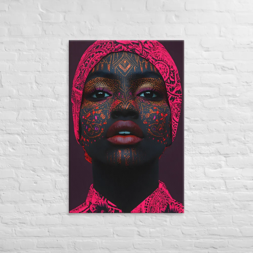 Neon Adornments: A Portrait of Cultural Expression | Canvas | 32″×48″