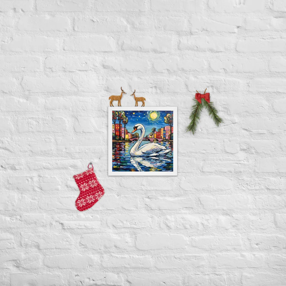 Moonlit Swan 
 Poster with White Frame | 12″x 12″
