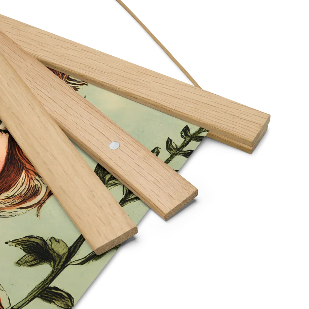 Whimsical Portrait of a Flower-Adorned Girl | Poster With Oak Wood Hanger | 14″×14″