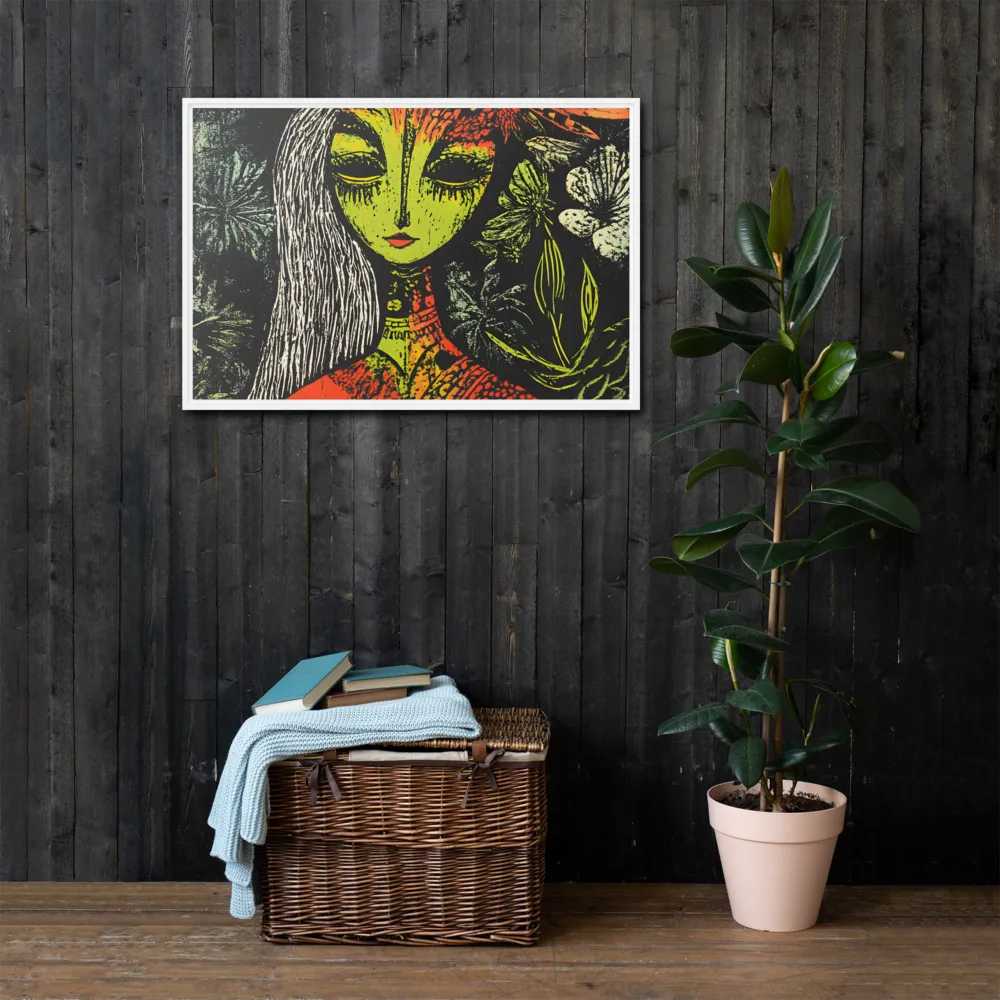 Mystical Flora: A Surreal Portrait | Canvas with White Frame | 24″×36″