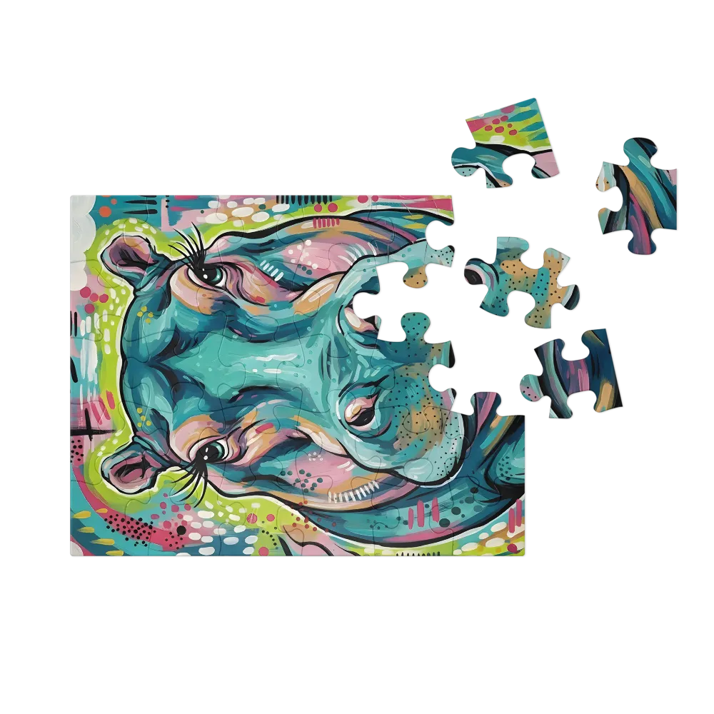 Playful Teal Hippo 
 Jigsaw Puzzle in Tin Box