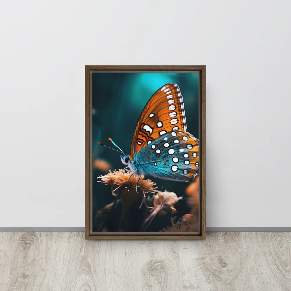 Whispers of Color: The Butterfly's Embrace | Canvas with Brown Frame | 12″×18″