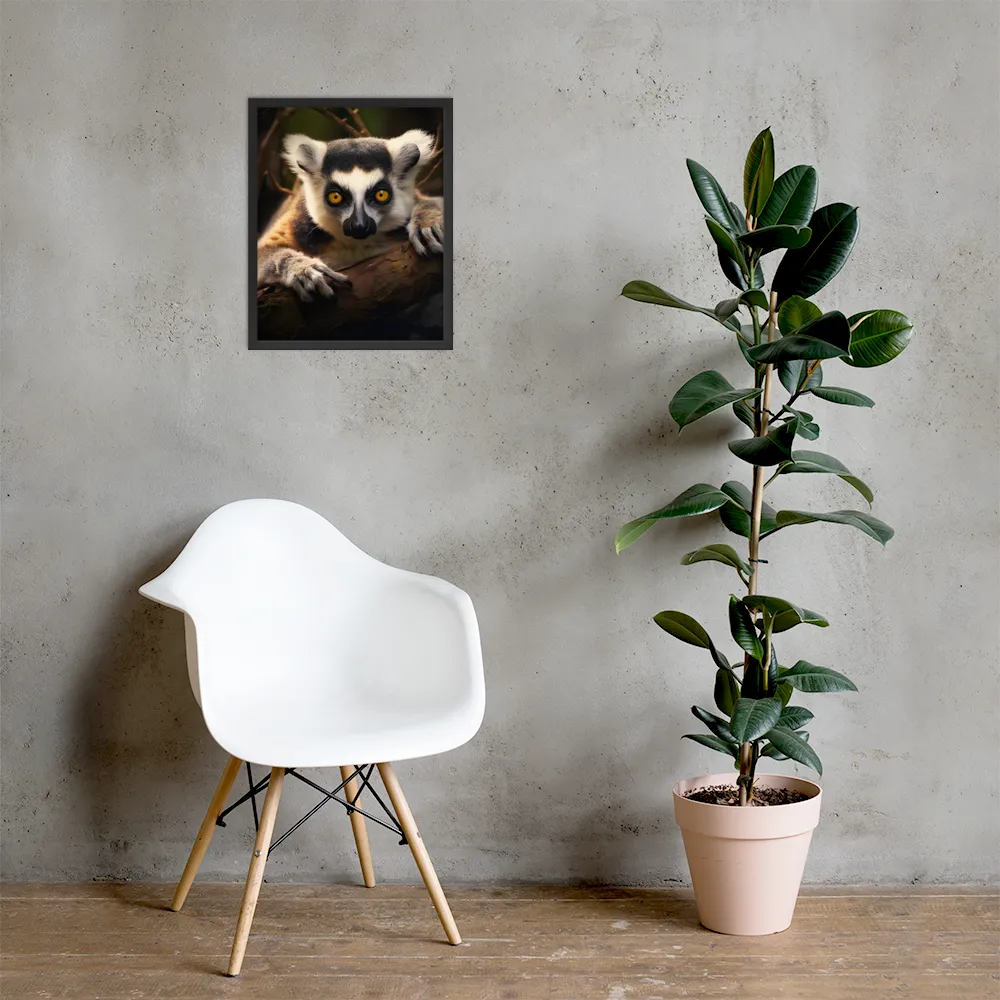 The Watchful Lemur | Poster with Black Frame | 16″×20″