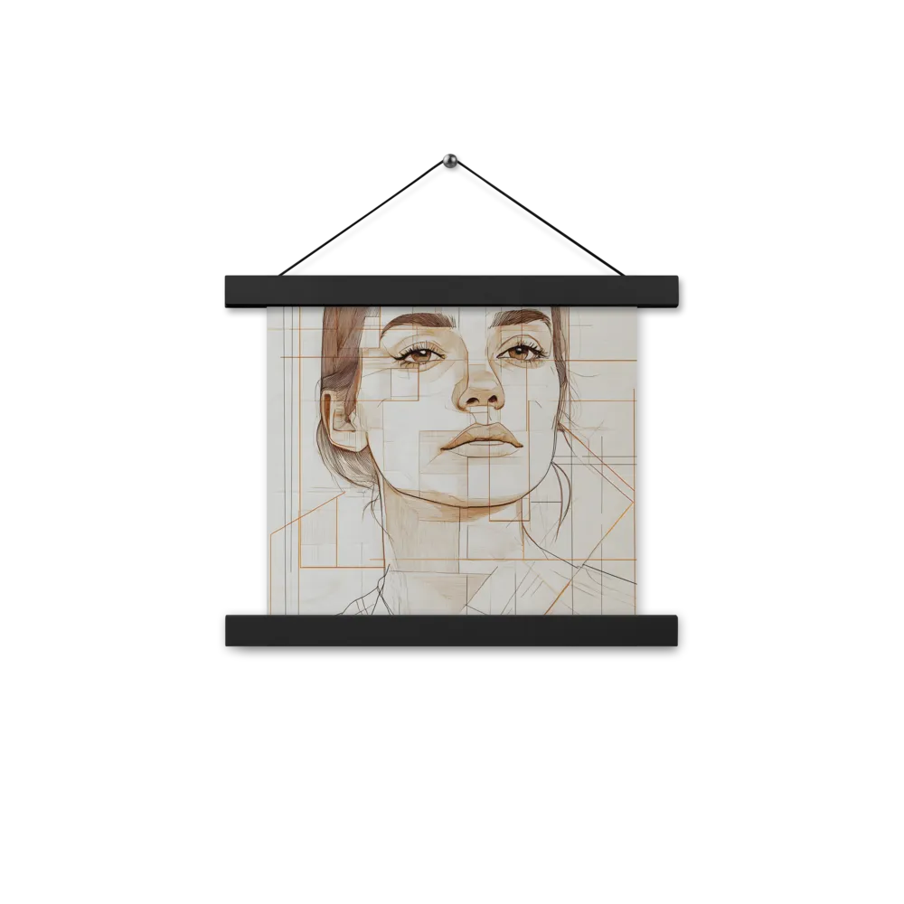 Geometric Serenity: A Minimalist Portrait | Poster With Black Wood Hanger | 10″×10″