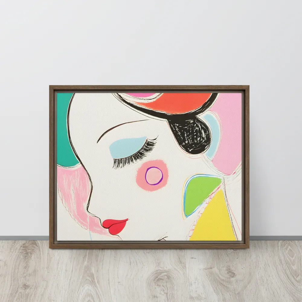 Whimsical Portrait in Colorful Abstraction | Canvas with Brown Frame | 16″×20″
