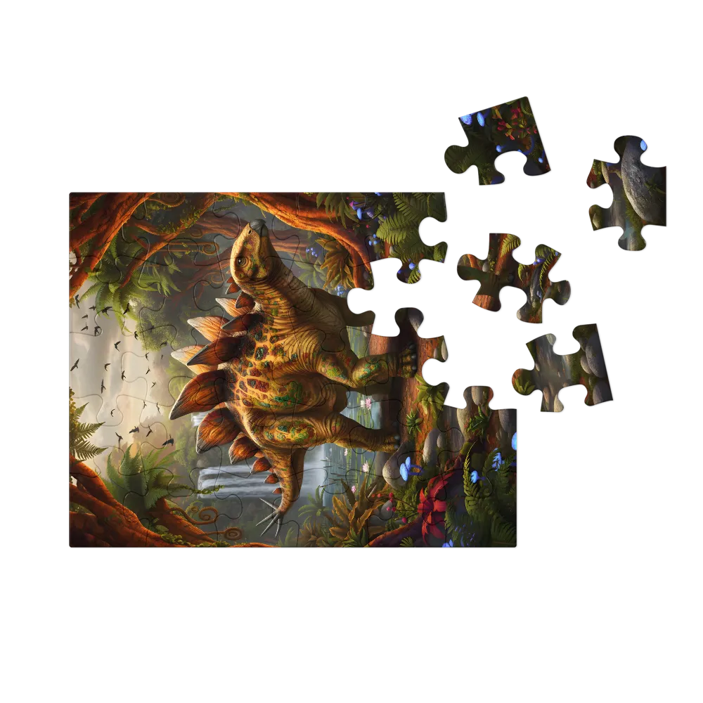 Stegosaurus at the Waterfall 
 Jigsaw Puzzle in Tin Box