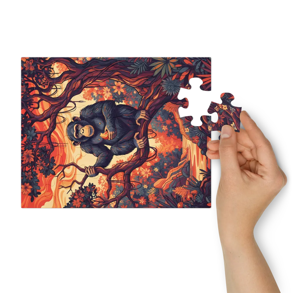Sunset Chimp 
 Jigsaw Puzzle in Tin Box