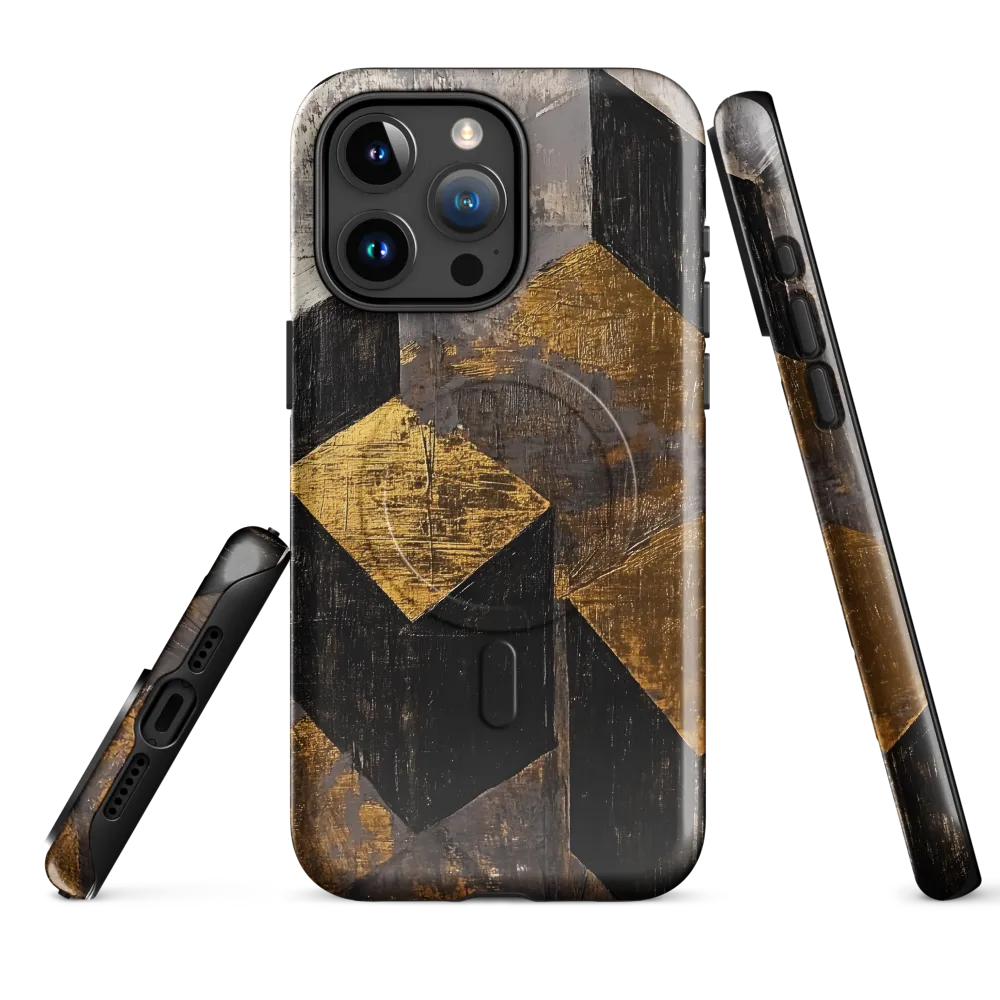 Geometric Harmony in Gold and Black | Phone Case |  15 Pro Max | MagSafe® Tough Case | Glossy