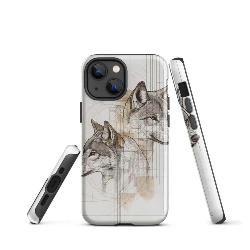 Geometric Harmony: The Essence of Wolves | Phone Case |  13 mini | Tough Case | Glossy
