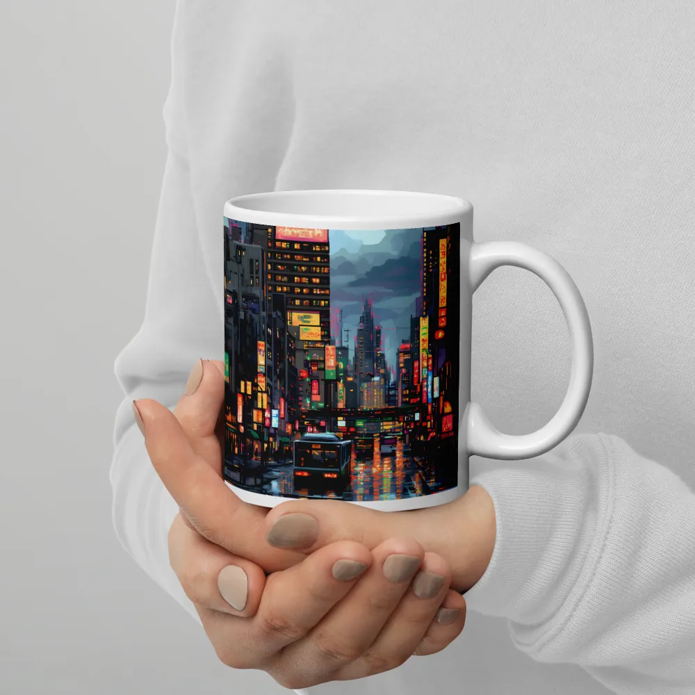 Neon Dreams: A Pixelated Urban Night | Mugs | Multiple Sizes & Colors