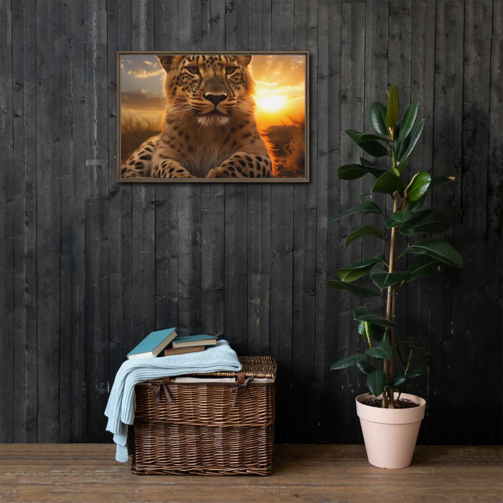 Regal Presence: The Leopard at Sunset | Canvas with Brown Frame | 20″×30″