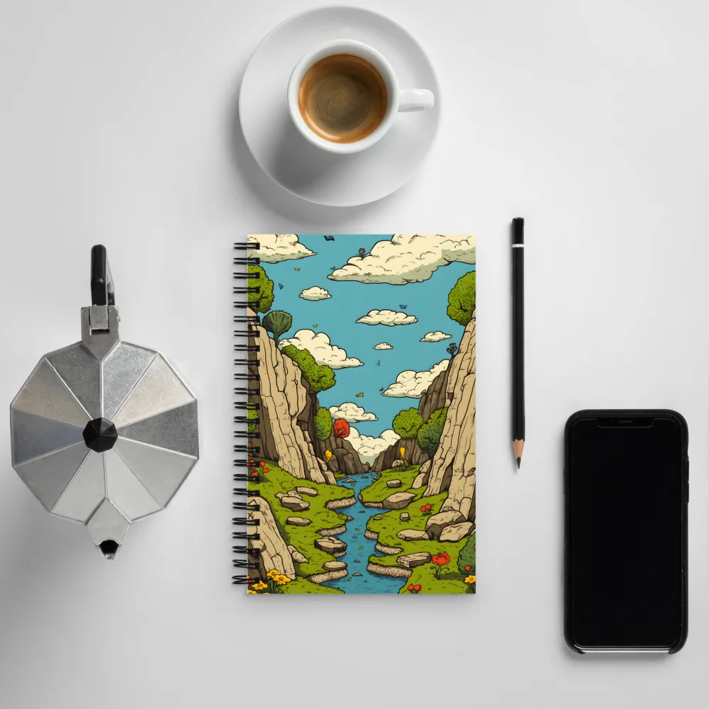 Whimsical Serenity: A Canyon Landscape | Spiral Notebook