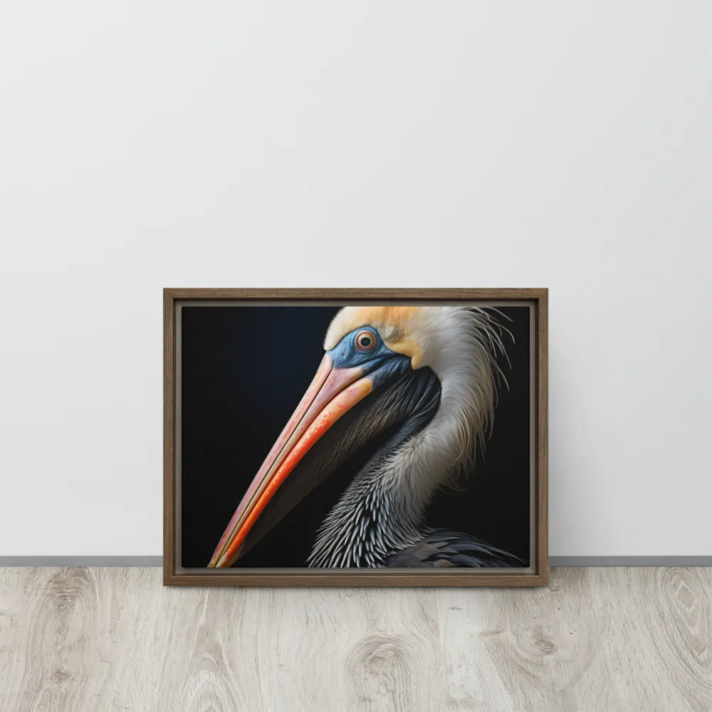 Majestic Portrait of a Pelican | Canvas with Brown Frame | 12″×16″