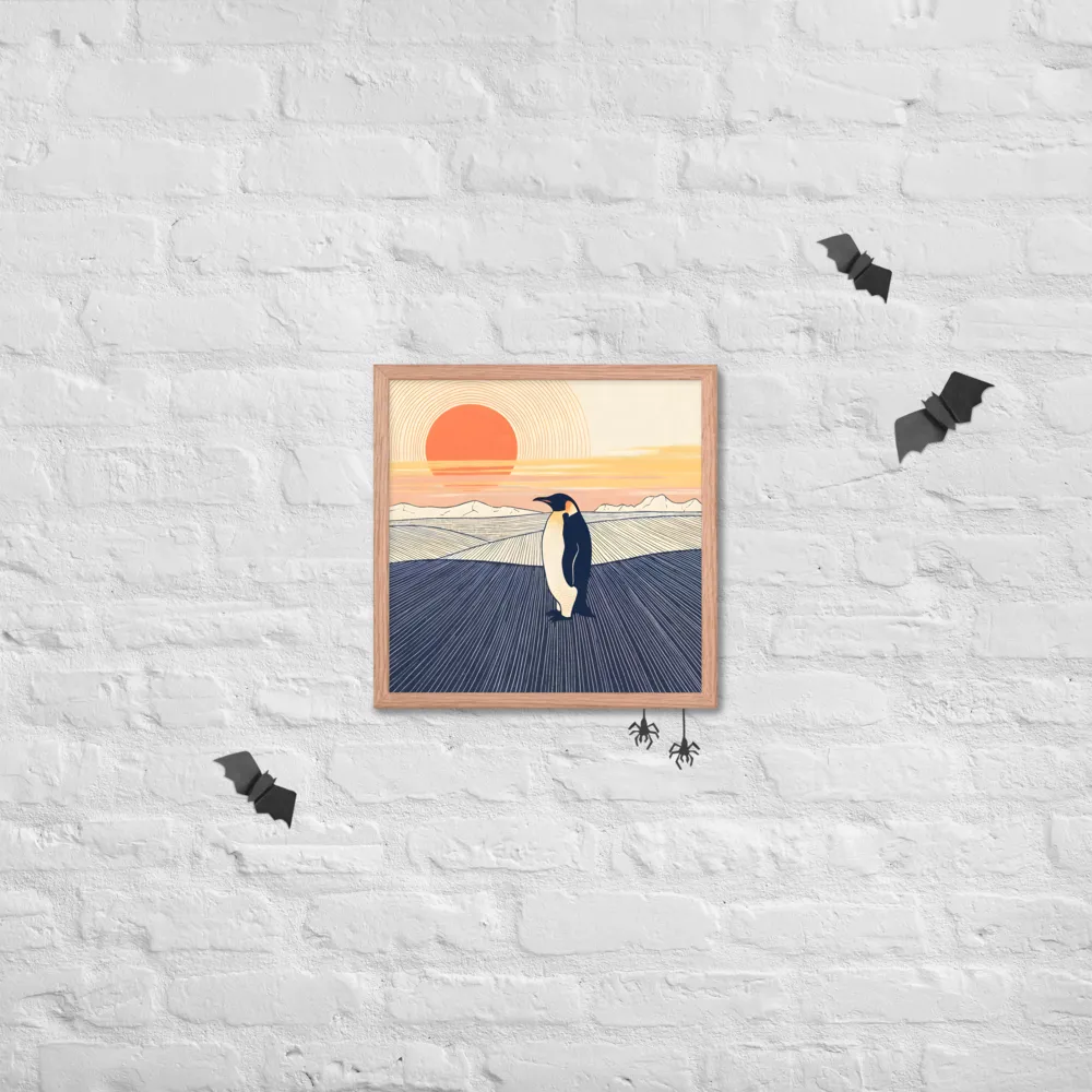 Penguin at Sunset 
 Poster with Red oak Frame | 16″x 16″