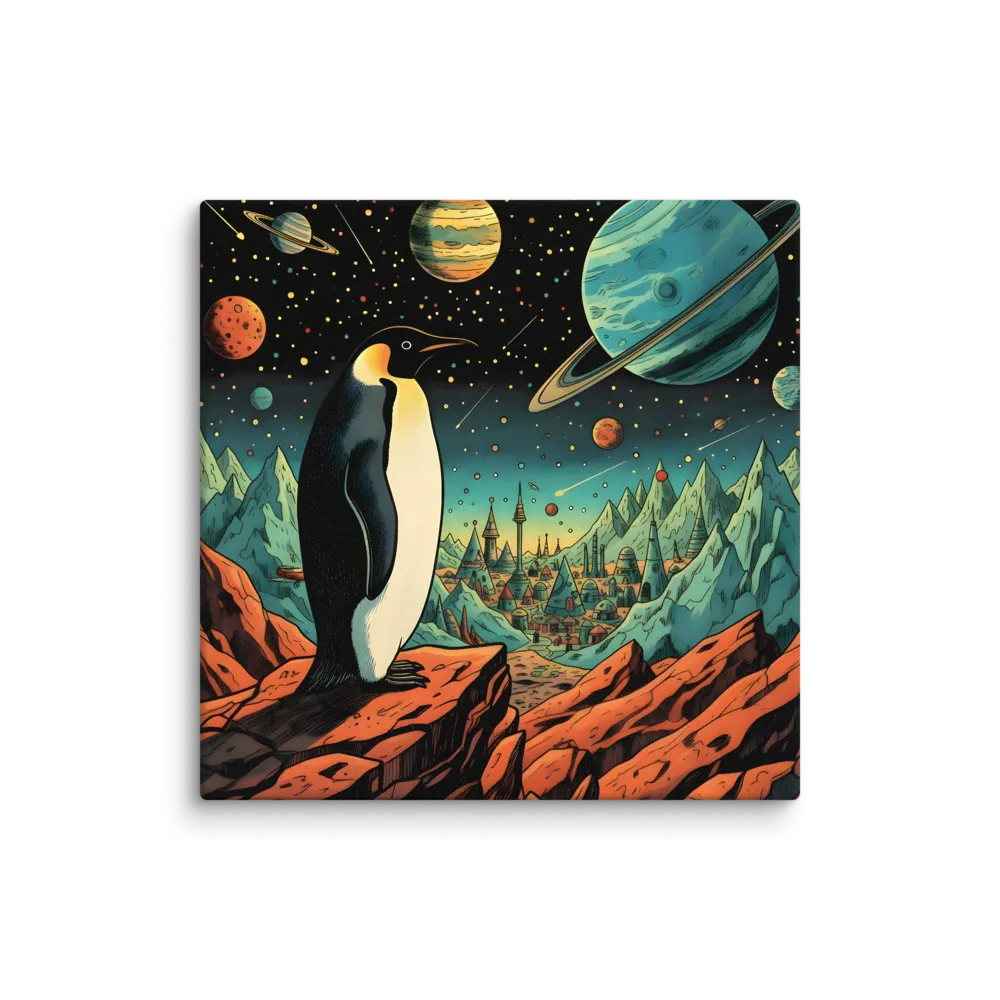 Penguin on an Alien Shore 
 Canvas | 18″x 18″