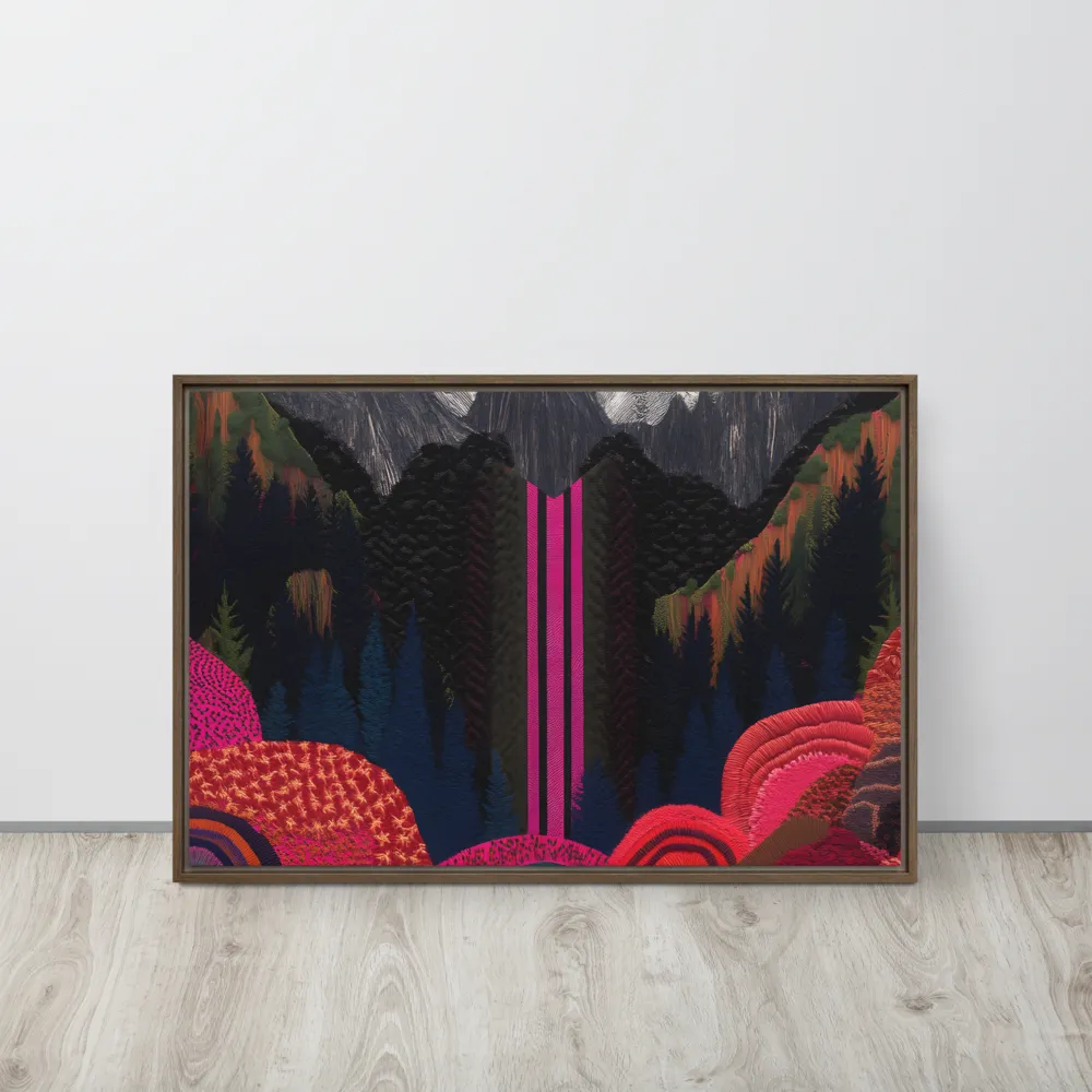 Ethereal Cascade: A Surreal Landscape | Canvas with Brown Frame | 20″×30″