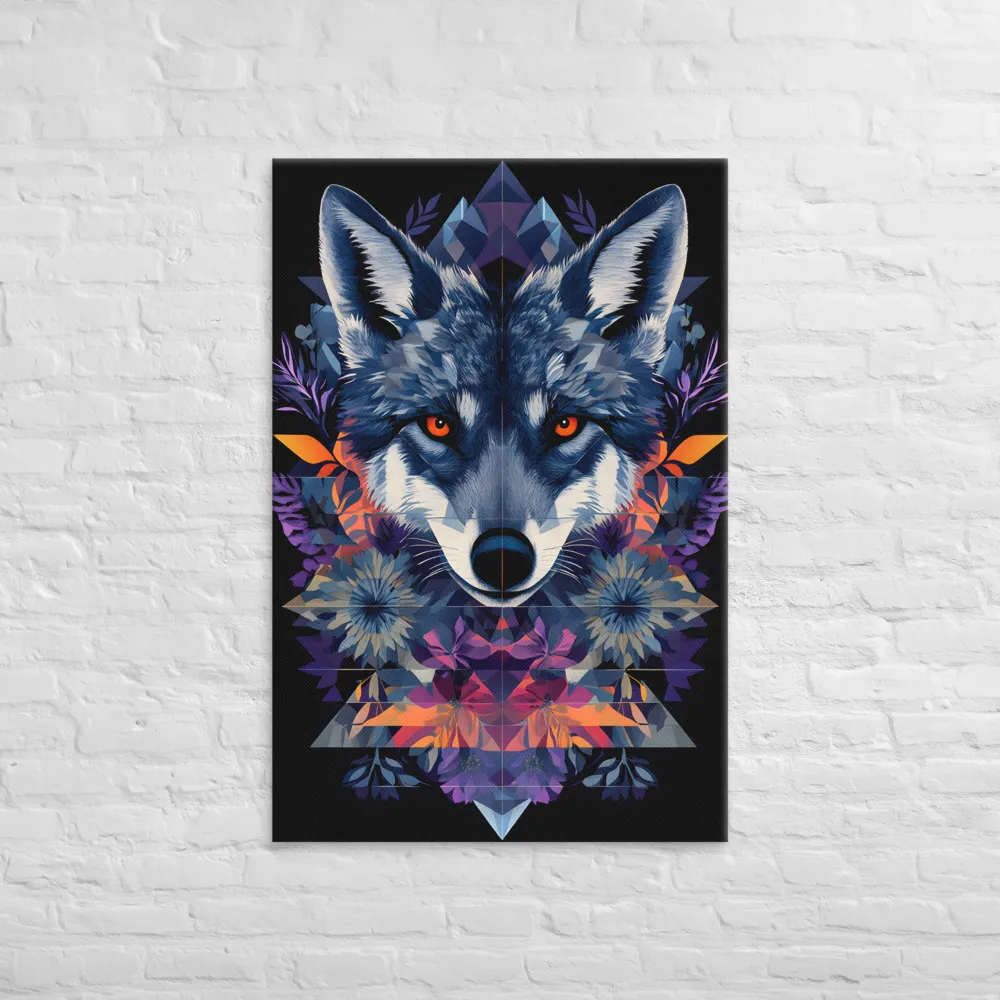 Mystical Wolf Amidst Floral Geometry | Canvas | 32″×48″