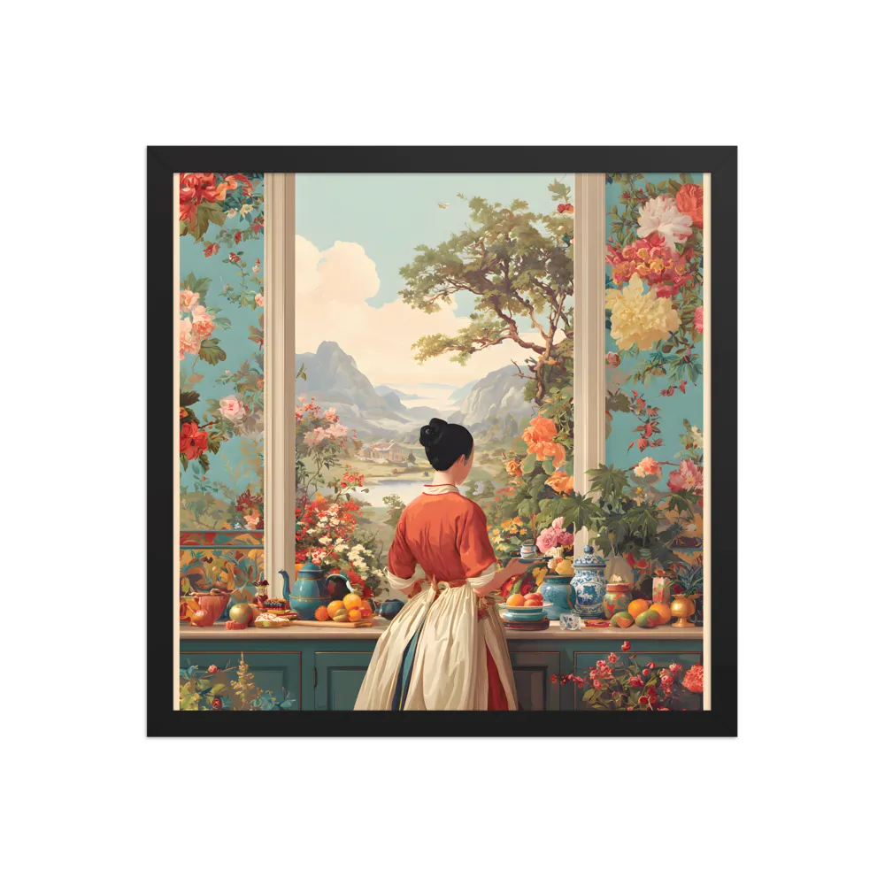 Window to the Garden 
 Poster with Black Frame | 16″x 16″