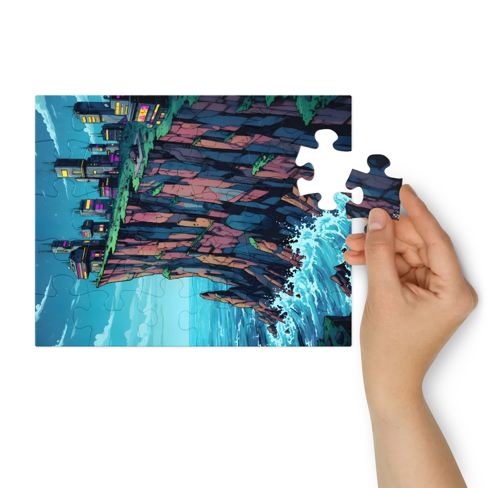 Neon Cliff City 
 Jigsaw Puzzle in Tin Box